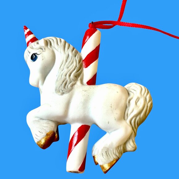 Hallmark Merry Go Round Unicorn Porcelain Christmas Keepsake Ornament 1989 - Picture 3 of 9